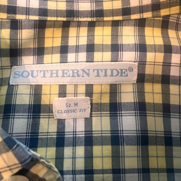 Southern Tide Men’s Blue and Yellow Plaid Casual Button Down Shirt - Medium - Picture 6 of 9